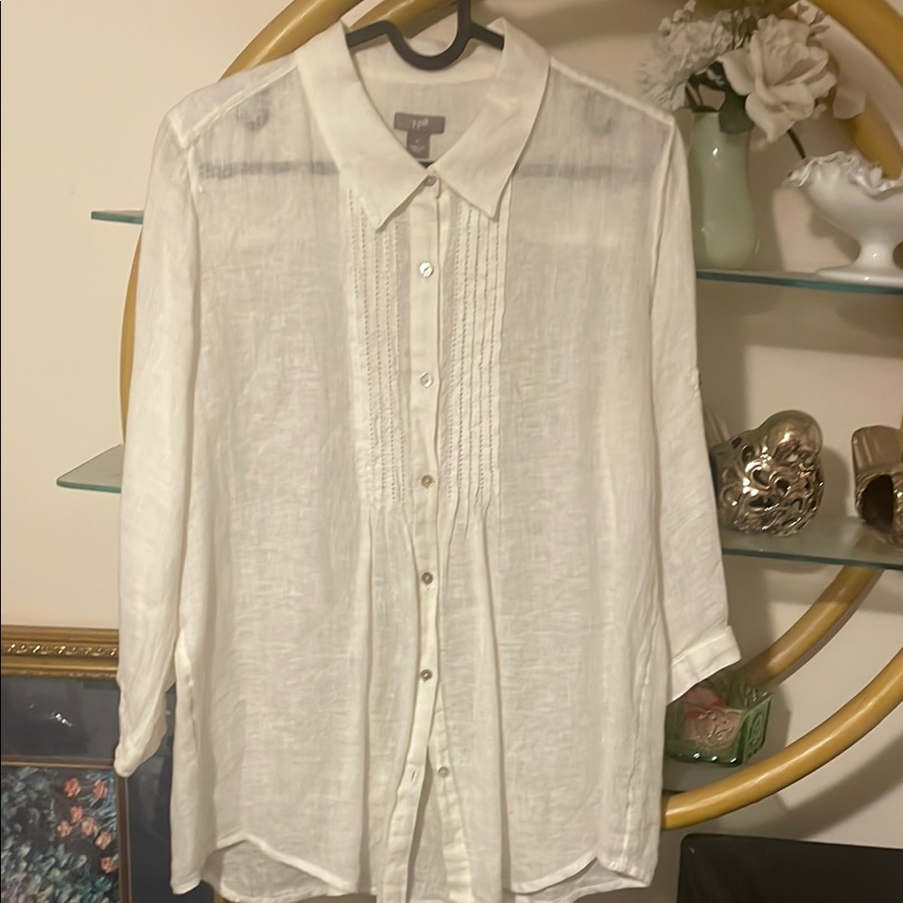 J. Jill Women's top /White Button-Up Men's Shirt 000665